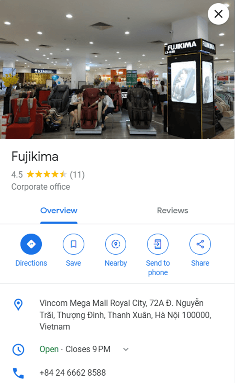 Đánh giá Fujikima trên Google Map