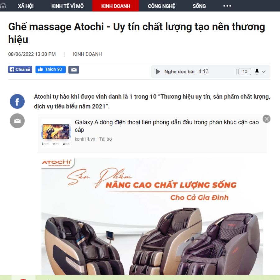Đánh giá ghế massage Atochi trên báo