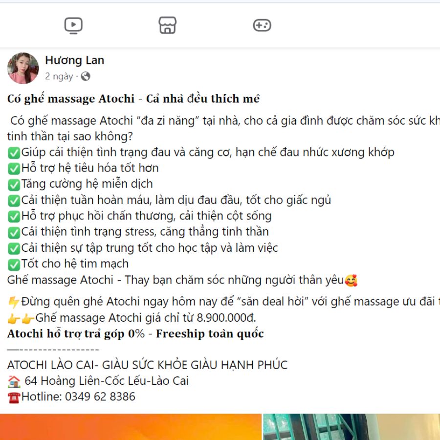 Đánh giá ghế massage Atochi trên fb