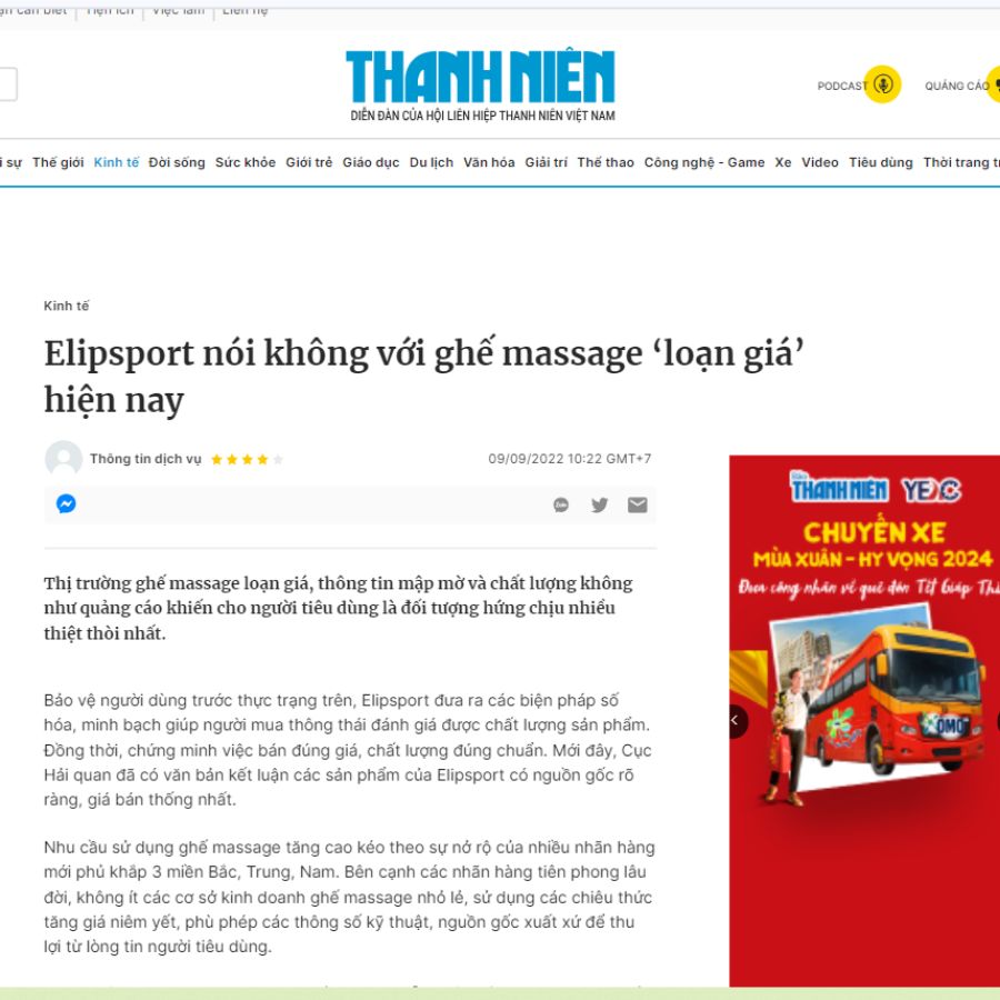 Đánh giá ghế massage Elip trên báo chí