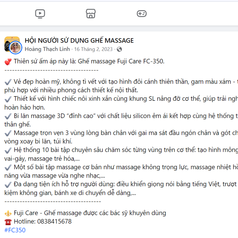 Đánh giá ghế massage Fuji Luxury trên fb