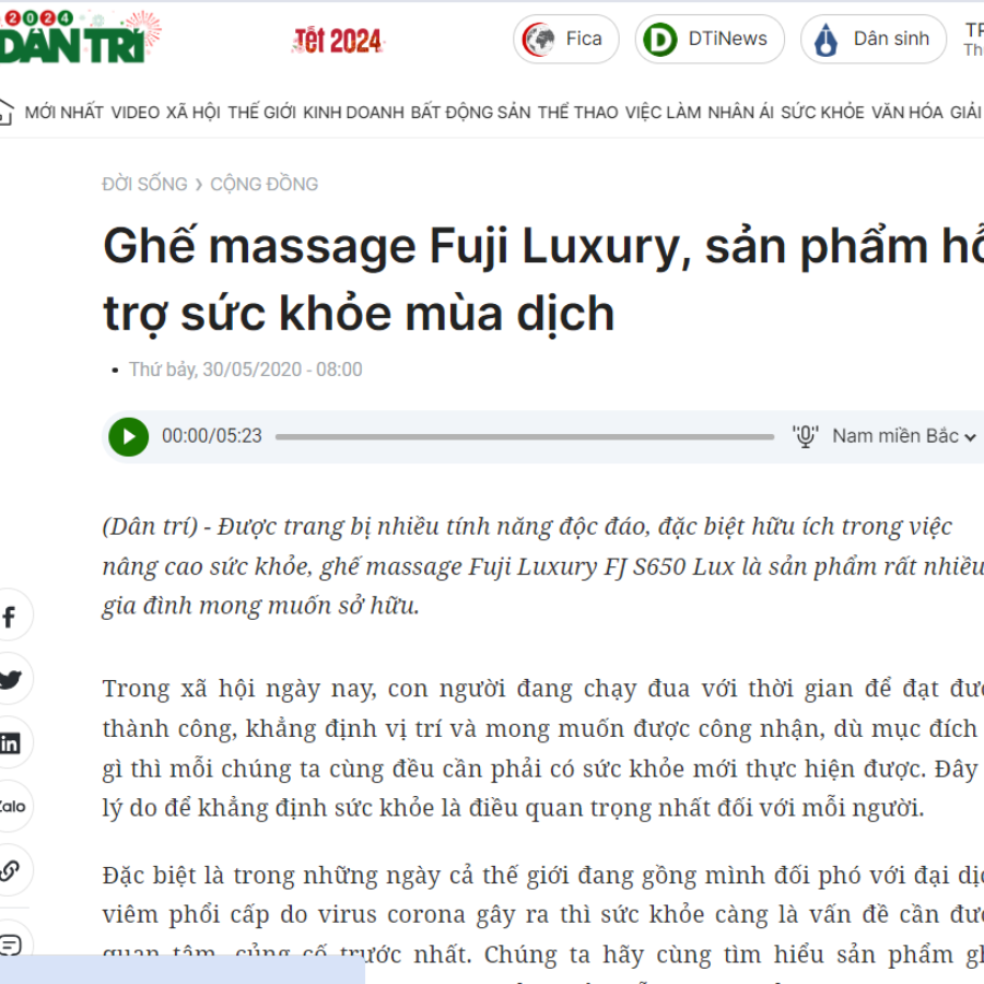 Đánh giá ghế massage Fuji Luxury trên báo