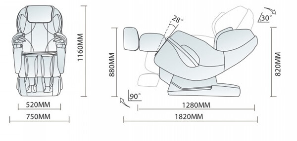 Mô phỏng kích thước ghế massage tiêu chuẩn